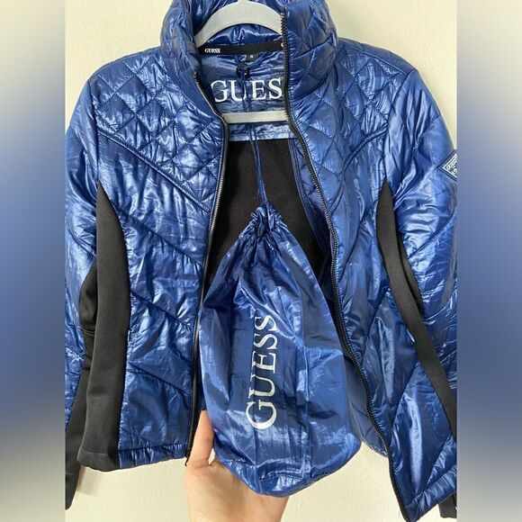 Guess Puffer Navy Black Puffer Jacket Quilted Size M - Picture 5 of 8